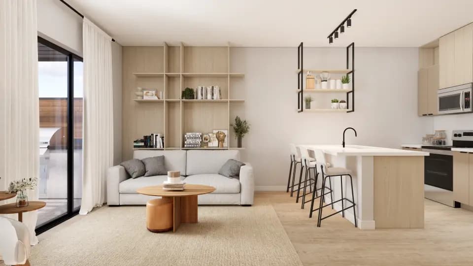 Living area open to the kitchen